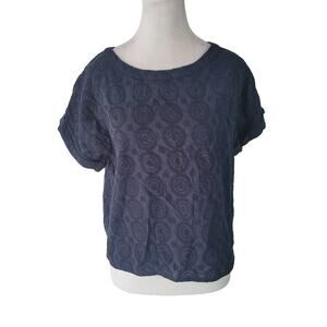 Jack Wills Size 10	Circle Embroidered Navy Short‎ Sleeve Crop Top Keyhole Back